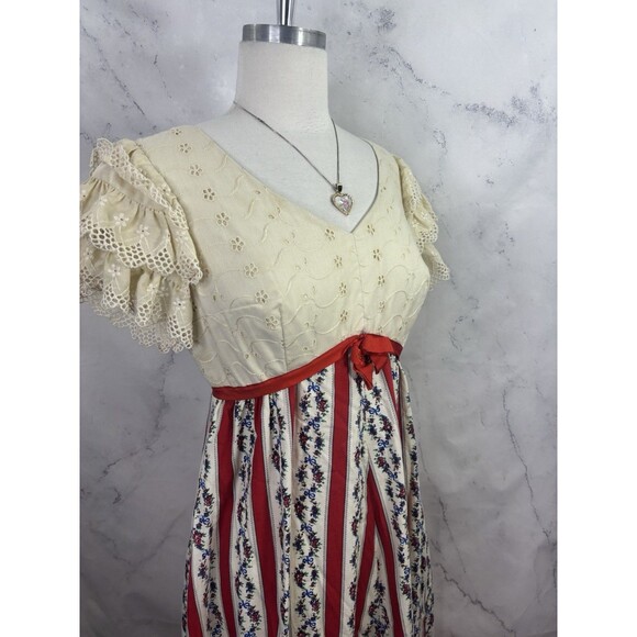 Vtg 70s Princess Kaiulani Hawaiian Maxi Floral Dress M Short Puff Sleeves Eyelet - Picture 14 of 16